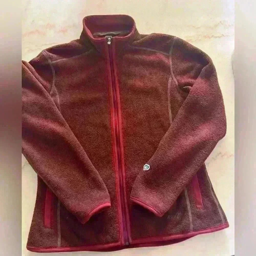 Kuhl Alfpaca fleece blend maroon women’s size L full zip jacket.